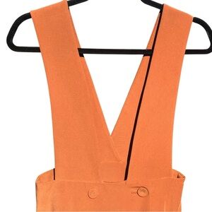 ASIA Rust Orange Suspender Pinafore Jumper Dress Utility Pockets Dbl Button, Sm